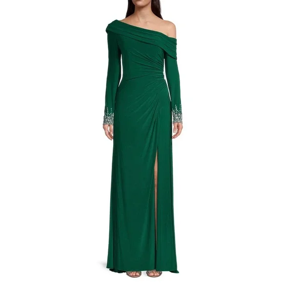 green emerald velvet dress Mac Duggal Sequined Wrap Gown main image 0